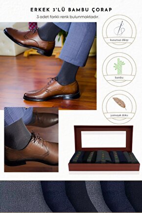 Premium Busines (3 ÇİFT KUTULU) Klasik Uzun Boy Mevsimlik Dikişsiz Erkek Bambu Soket Çorap