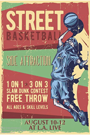 sokak basketbolu spor eğlenceli dekor tablo retro ahşap poster