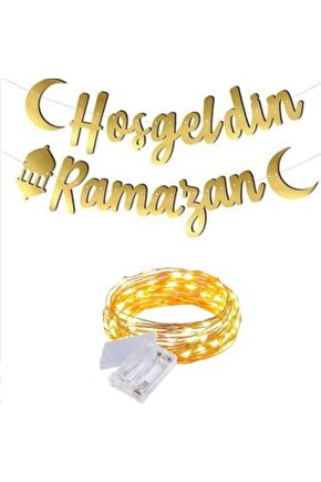 Peri led li Hoşgeldin Ramazan gold altın kaligrafi yazı 2 li set