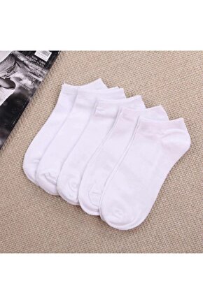 5 Adet Erkek Düz Pamuklu Beyaz Patik Çorap Bilek Boy