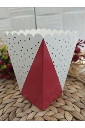 Kırmızı üçgen desenli  Karton Popcorn Mısır Cips Kutusu 8 Adet