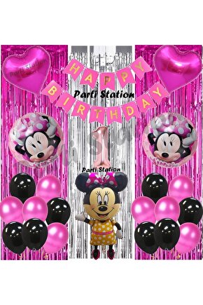 Minnie Mouse Konsept Doğum Günü Parti Balon Set 1 Yaş Minnie Mouse Tema Parti Balon Set
