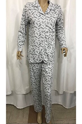 Kadın Önden Açık Pijama Takım-14301-gri