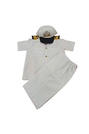 Beyaz Kisa Kollu Yuzbasi Denizci Cocuk Kiyafet Kostum Takimi