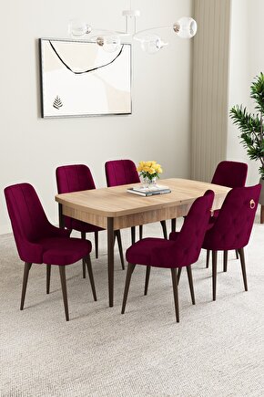 Clara Meşe Desen 80x132 Açılabilir Mutfak Masası Takımı 6 Adet Sandalye