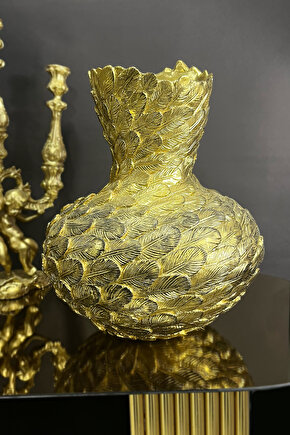 Dekoratif Gümüş Kuş Tüy Model Tombul Vazo 33*30 Cm