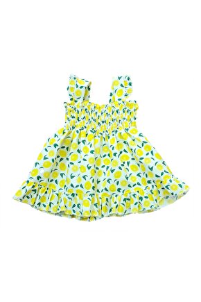 Limon Detaylı Askılı Kız Bebek Elbise