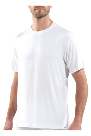 Erkek Beyaz Silver Bisiklet Yaka  Spor T-Shirt