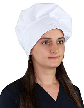 Unisex Şef Aşçı Kep Aşçı Şapkası Mantar Kep Alpaka Kumaş Beyaz