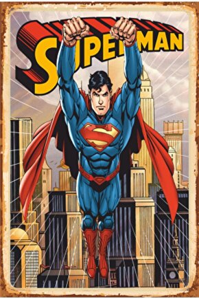 Superman Süper Kahramanlar Retro Ahşap Poster
