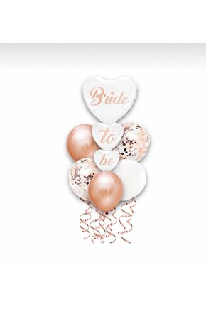 Bride To Be Folyo Kırık Beyaz Kalp Balon Ve Rose Gold Konfetili Lateks Bekarlığa Veda Balon Seti