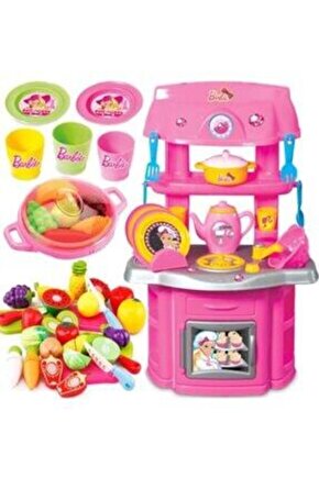 Barbie Oyuncak Şef Mutfak Seti + Tencere + Kesilebilen Meyve Sebze Set Kız Oyuncak
