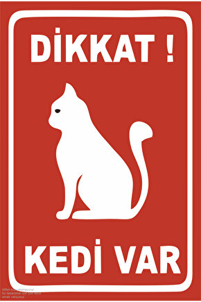 dikkat kedi var uyarı levhası eğlenceli komik retro ahşap poster
