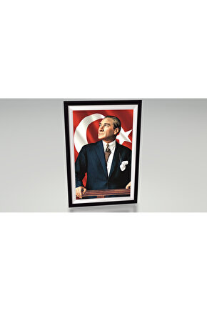ay yıldızlı Türk Bayraklı Mustafa Kemal Atatürk çerçeve görünümlü tablo retro ahşap poster