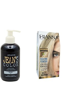 Jeans Color Mor 250ml. Blue Amonyaksız Balyaj Renkli Saç Boyası + Bianna Açıcı Set
