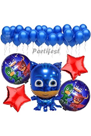 Pijamaskeliler Yaş Balon Seti Pjmasks Konsept Helyum Balon Set Pijamaskeli Doğum Günü Set