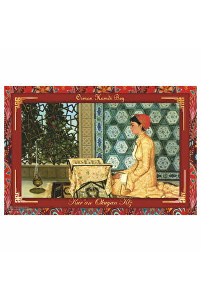 osman hamdi bey kuran okuyan kız tablosu otantik çerçeve görünümlü ahşap tablo