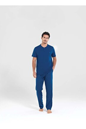 Erkek Uzun Pijama Takımı 30076 - Lacivert
