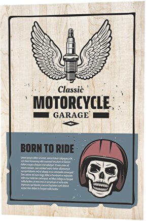 Klasik Motor Garajı Born To Ride Ahşap Desenli Retro Vintage Ahşap Poster