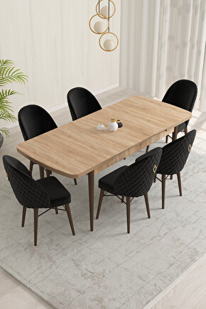 Marsilya Meşe Desen 80x132 Mdf Açılabilir Yemek Masası Takımı 6 Adet Sandalye