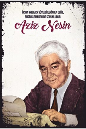 Aziz Nesin Retro Ahşap Poster