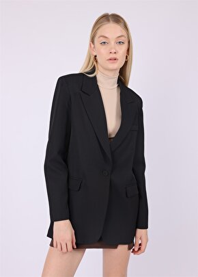 Kadın Tek Düğmeli Klasik Blazer Ceket - Siyah