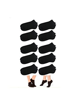 10 Çift Pamuklu Sneakers Düşük Kesim Bilek Çorap Siyah