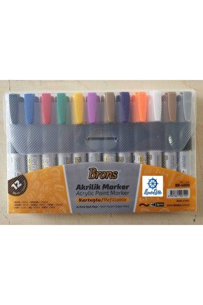 Akrilik Marker 12 Renk 4 mm Metal, Seramik Ahşap, Kumaş, Tuval, Cam, Taş, Kağıt Su Bazlı Boya 