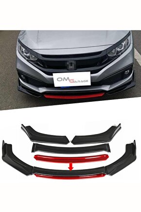 Dacia Lodgy Mpv 2012-2017 Kırmızı Şeritli Ön Ek Ön Lip Piona Black 4 Prç