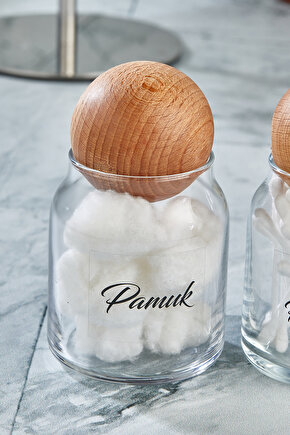 Cam Dekoratif Top Kapaklı Pamuk Organizeri 300 Ml