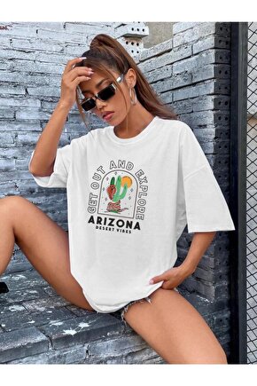 Oversize Unisex Beyaz Arizona Tshirt