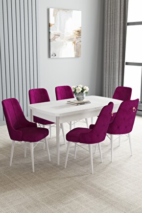 Beyaz 80x132 Açılabilir Mutfak Masası Takımı 6 Adet Sandalye