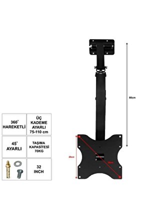 3011t 32 Inç 55-82 Cm Kelebek Tavan Askı Aparatı