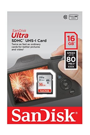 Ultra SDHC 80MBs Class 10 UHS-I Hafıza Kartı  16  GB SDSDUNC-016G-GN6IN