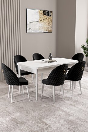 Lima Beyaz 70x114 Mdf Açılabilir Yemek Masası Takımı 6 Adet Sandalye