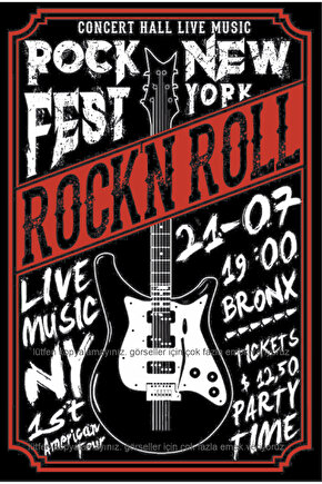 rock festival rock n roll gitar müzik konser ev dekorasyon tablo retro ahşap poster