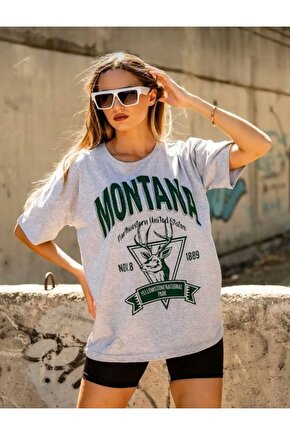 Oversize Gri Unisex Montana Tshirt