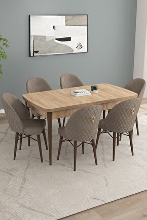 Arya Meşe Desen 70x114 Mdf Açılabilir Mutfak Masası Takımı 6 Adet Sandalye
