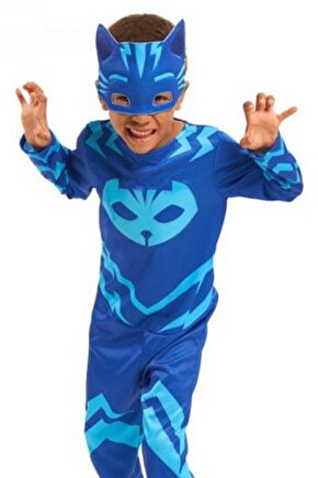 Unisex Çocuk Pijamaskeliler Kedi Kostümü, PJMask Catboy Kıyafeti