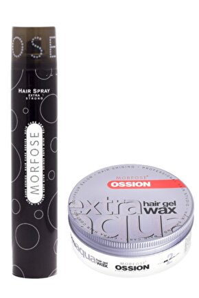 Saç Spreyi Siyah 400 ml + Ossion Extra Aqua Gel Wax 2 Extra Hair  150 ml