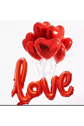 Sevgililer Günü Kırmızı Love El Yazı Folyo Balon Kalp Folyo Balon Set