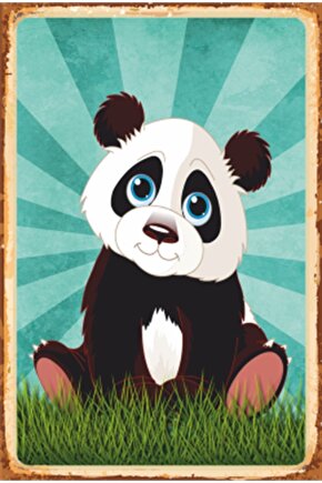 Sevimli Panda Retro Ahşap Poster