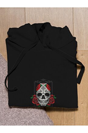 Kurukafa Baskılı Oversize Siyah 3 Iplik Kalın Sweatshirt Hoodie