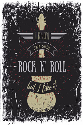 rock and roll gitar eskitilmiş nostaljik müzik retro ahşap poster