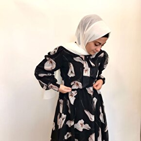 Fularlı Çiçek Desenli Elbise
