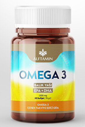 Omega 3 Premium Kalite Balık Yağı Fish Oil EPA + DHA 1300mg 60 Softjel 78g