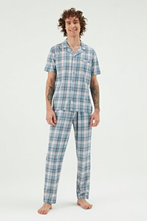 Ese30090 Erkek Önden Düğmeli Kısa Kol Pijama Takımı