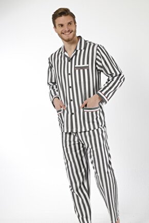 Çizgili Nostaljik Pamuklu Erkek Gaffur Uzun Kol Pijama Takımı