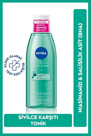 Derma Skin Clear Sivilce Karşıtı Tonik 200ml, Salisilik Asit Bha, Gözenek Arındırıcı