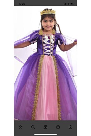 Rapunzel Pelerinli-Taçlı Çocuk Kostümü